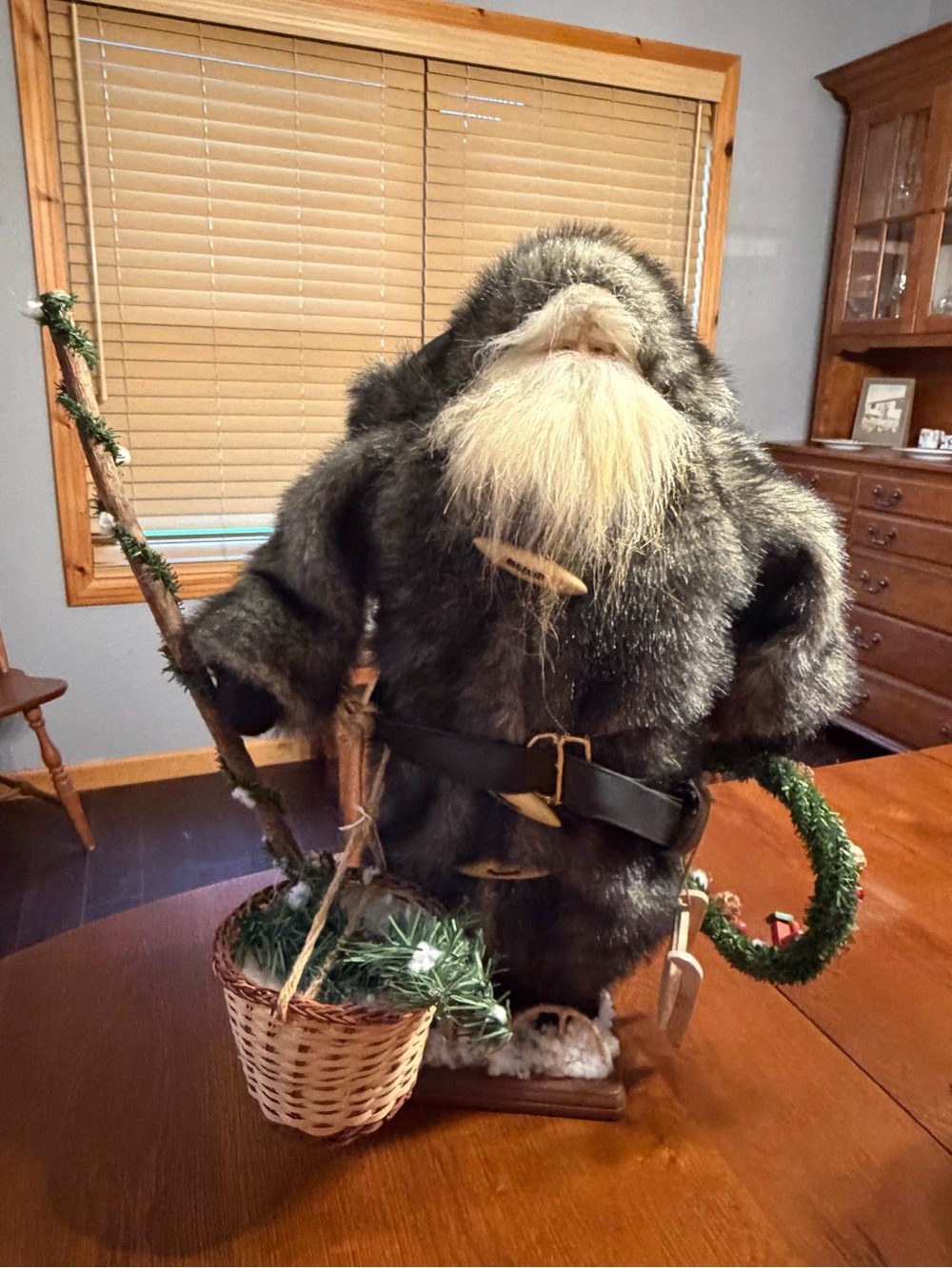 Enesco Holiday Woodland Santa in Gray Fur with Cream Beard